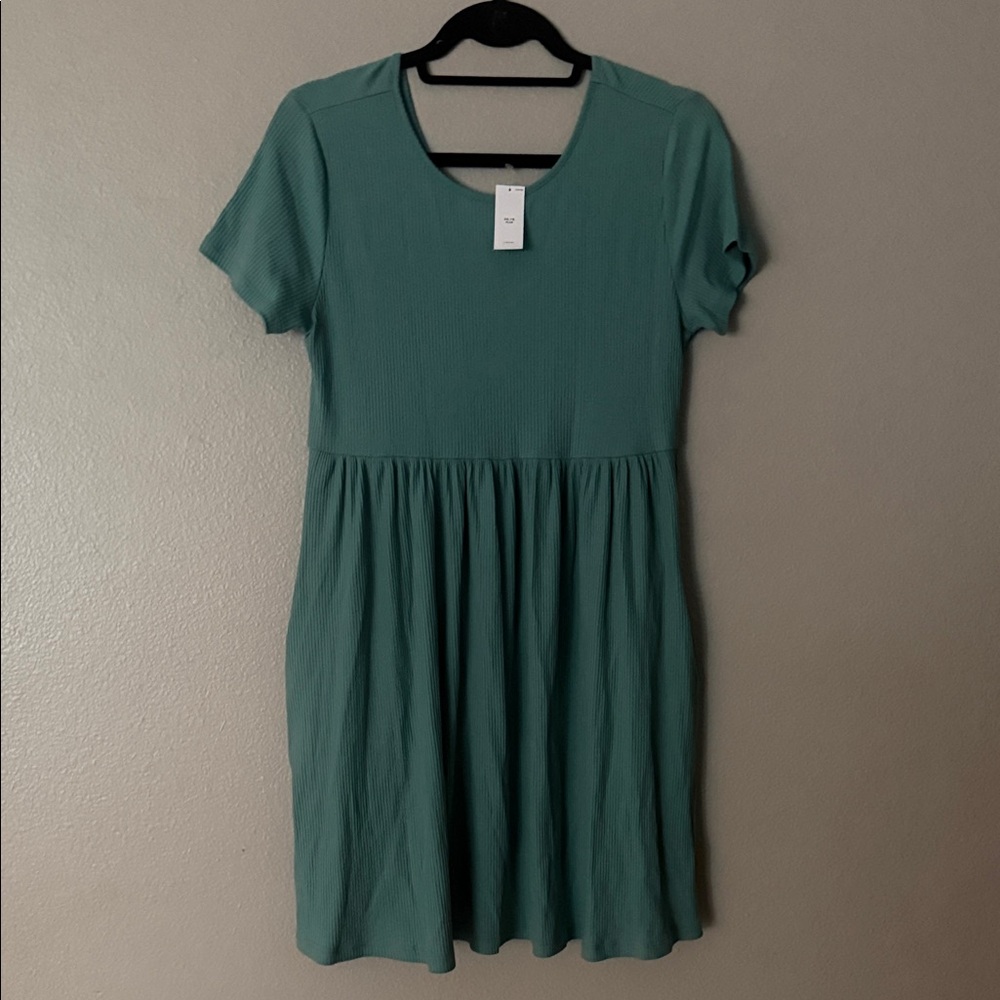 Women’s Short Sleeve Teal Ribbed Fit-and-Flare Dress